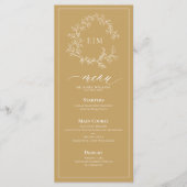 Gold Leafy Crest Monogram Weddenschap Menu (Voorkant)