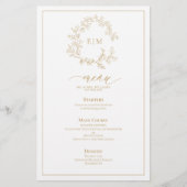 Gold Leafy Crest Monogram Weddenschap Menu (Voorkant)