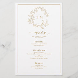 Gold Leafy Crest Monogram Weddenschap Menu