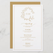 Gold Leafy Crest Monogram Weddenschap Menu (Voorkant / Achterkant)