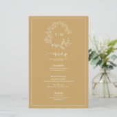 Gold Leafy Crest Monogram Weddenschap Menu (Staand voorkant)