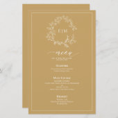 Gold Leafy Crest Monogram Weddenschap Menu (Voorkant / Achterkant)