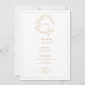 Gold Leafy Crest Monogram Weddenschap Menu Kaart (Achterkant)