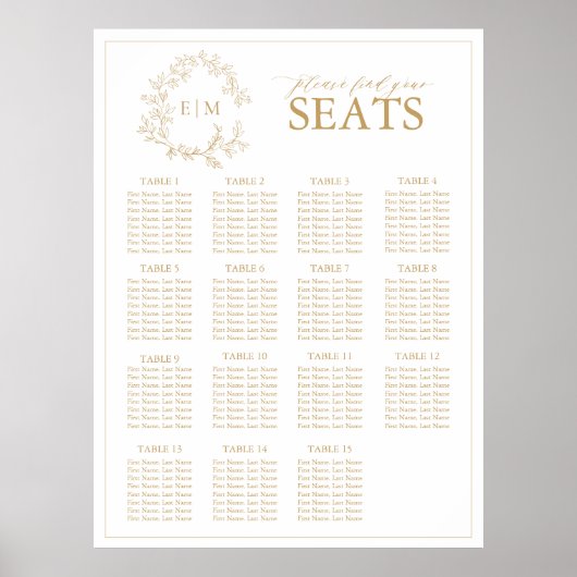 Gold Leafy Crest Monogram Weddenschap Poster (Voorkant)