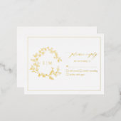 Gold Leafy Crest Monogram Weddenschap RSVP-kaart Folie Uitnodiging Briefkaart (Voorkant / Achterkant)