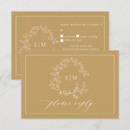 Gold Leafy Crest Monogram Weddenschap RSVP-kaart RSVP Kaartje