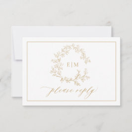 Gold Leafy Crest Monogram Weddenschap RSVP-kaart RSVP Kaartje