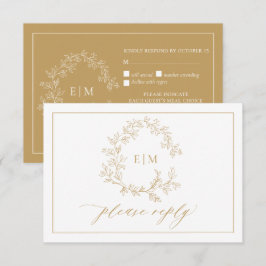 Gold Leafy Crest Monogram Weddenschap RSVP-kaart RSVP Kaartje