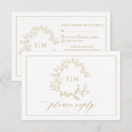 Gold Leafy Crest Monogram Weddenschap RSVP-kaart RSVP Kaartje