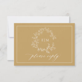 Gold Leafy Crest Monogram Weddenschap RSVP-kaart RSVP Kaartje