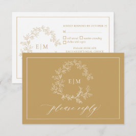 Gold Leafy Crest Monogram Weddenschap RSVP-kaart RSVP Kaartje