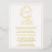 Gold Leafy Crest Monogram Wedding Details Kaart (Voorkant)