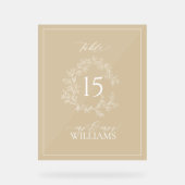 Gold Leafy Crest Monogram Wedstrijknummer Acryl Bord (Voorkant)