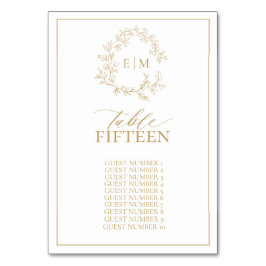 Gold Leafy Crest Monogram Wedstrijknummer Kaart