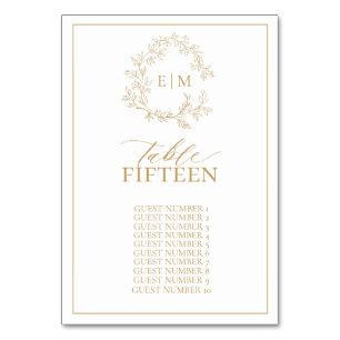 Gold Leafy Crest Monogram Wedstrijknummer Kaart