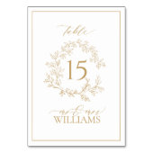 Gold Leafy Crest Monogram Wedstrijknummer Kaart (Voorkant)