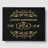 Gold Leafy Swirls Hearts 50ste bruiloft Jubileum Gastenboek (Voorkant)