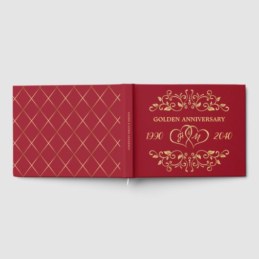 Gold Leafy Swirls Hearts 50th Wedding Jubileum Gastenboek (Volledig)