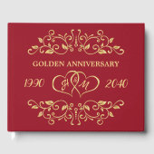 Gold Leafy Swirls Hearts 50th Wedding Jubileum Gastenboek (Voorkant)