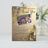 Gold Leather Steampunk Wedding Bedankt kaart (Staand voorkant)
