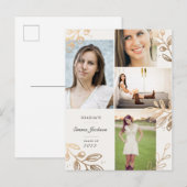 Gold Leaves 4 Foto Afstudeerder Announding Briefka Aankondigingskaart (Voorkant / Achterkant)