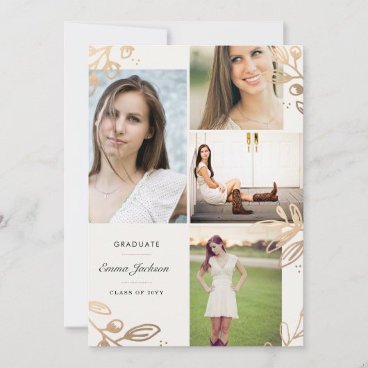 Gold Leaves 4 Foto Afstudeerder Announement Aankondiging (Voorkant)