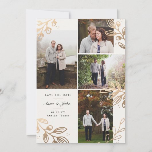 Gold Leaves 4 Foto Save the Date (Voorkant)