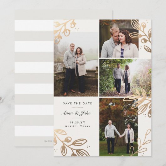 Gold Leaves 4 Foto Save the Date (Voorkant / Achterkant)