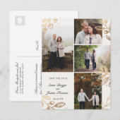 Gold Leaves 4 Foto Save the Date Aankondigingskaart (Voorkant / Achterkant)