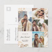 Gold Leaves 4 Photo Wedding Announding Aankondigingskaart (Voorkant / Achterkant)
