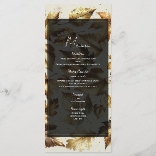 Gold Leaves Almond Beige & Black Fall Wedding Menu (Voorkant)