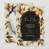 Gold Leaves Almond Beige & Black Glam Bedankt Kaart (Voorkant / Achterkant)