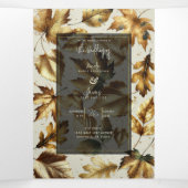 Gold Leaves Almond Beige & Black Glam Fall Wedding Drieluik Uitnodiging (Binnenkant midden)