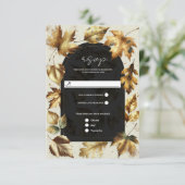 Gold Leaves Almond & Beige Black Glam Herfst RSVP (Staand voorkant)