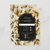 Gold Leaves Almond & Beige Black Glam Herfst RSVP (Voorkant / Achterkant)
