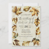 Gold Leaves Almond Beige Cream Glam Fall Wedding Kaart (Voorkant)