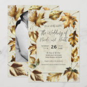 Gold Leaves Almond Beige Cream Glam Fall Wedding Kaart (Voorkant / Achterkant)
