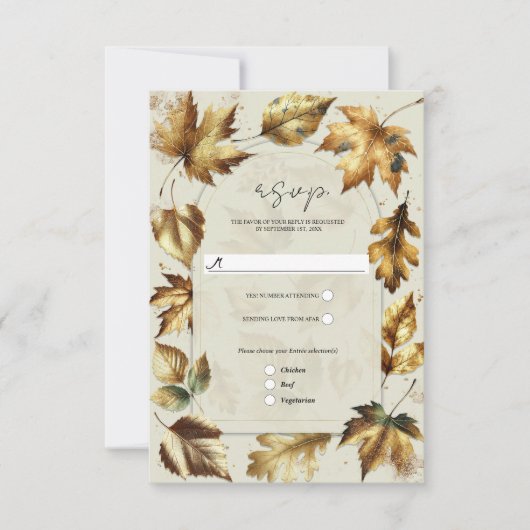 Gold Leaves Almond Beige Cream Glam Herfst RSVP (Voorkant)