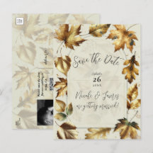 Gold Leaves Almond Beige Cream Herfst Save the Dat