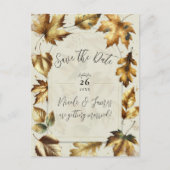 Gold Leaves Almond Beige Cream Herfst Save the Dat Aankondigingskaart (Voorkant)