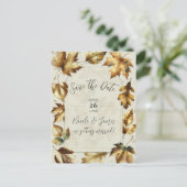 Gold Leaves Almond Beige Cream Herfst Save the Dat Aankondigingskaart (Staand voorkant)