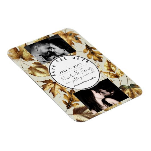 Gold Leaves Almond Beige Cream Herfst Save the Dat Magneet (Rechterzijde)