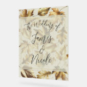 Gold Leaves Almond Beige Glam Fall Wedding Acryl Bord (Hoek)