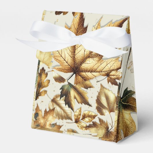 Gold Leaves Almond Beige Glam Fall Wedding Bedankdoosjes (Voorkant Zijde)