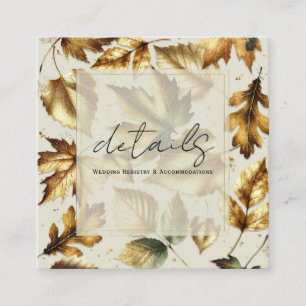 Gold Leaves Almond Beige Glam Fall Wedding Details Vierkante Visitekaartje