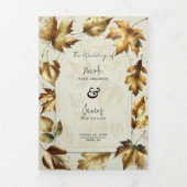 Gold Leaves Almond Beige Glam Fall Wedding Drieluik Uitnodiging (Cover)