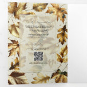 Gold Leaves Almond Beige Glam Fall Wedding Drieluik Uitnodiging (Binnenzijde eerst)