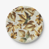 Gold Leaves Almond Beige Glam Fall Wedding Papieren Bordje (Voorkant)