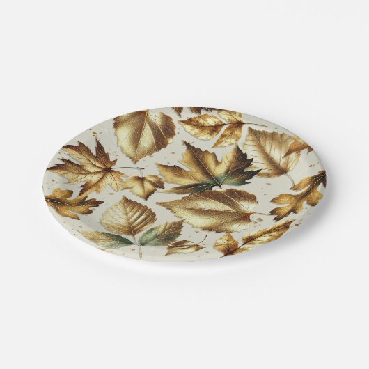 Gold Leaves Almond Beige Glam Fall Wedding Papieren Bordje (Gekanteld)