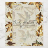 Gold Leaves Almond Beige Glam Fall Wedding Wijn Etiket (Enkel label)